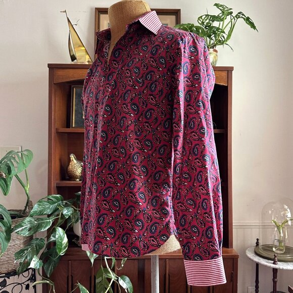Paul Fredrick Slim Fit Red Paisley Dress Shirt, Long Sleeve Cotton M - Picture 3 of 11